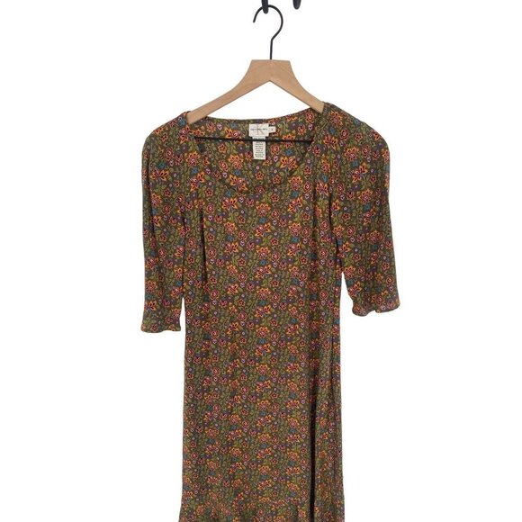 CALVIN KLEIN JEANS VINTAGE FORAL MIDI GREEM 3/4 SLEEVE DRESS SIZE 6 - Picture 1 of 3
